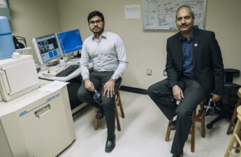 McMaster professor Ravi Selvaganapathy (right) with fellow researcher Rakesh Sahu.